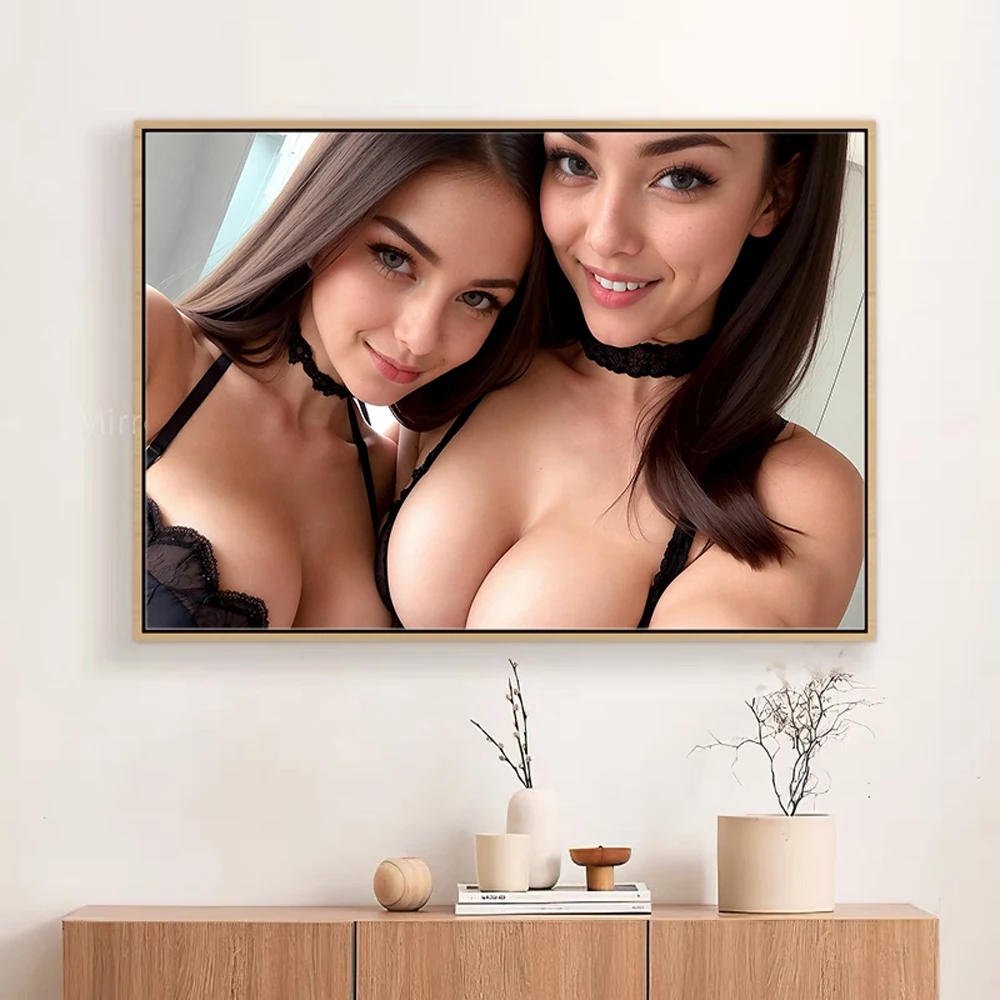 S04 Sexy Girls Twins Plump Breast Body Art (4) Silk Cloth Wall Print Poster Home Deco Modern Style Festival Gift