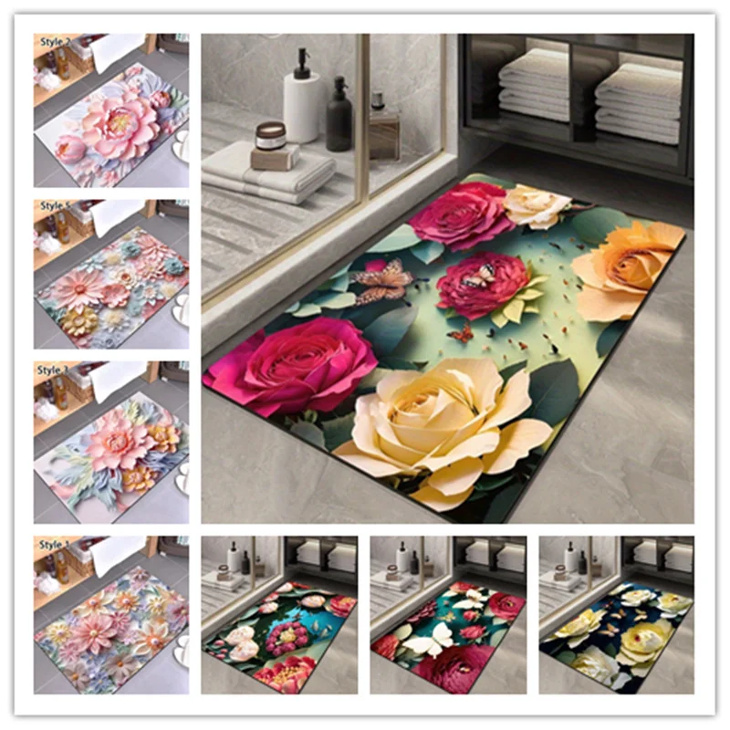 Three-dimensional Flower Diatom Mud Floor Mat Bathroom Carpet Toilet Footpad Super Absorbent Washstand Mats Home Entry Decor Rug