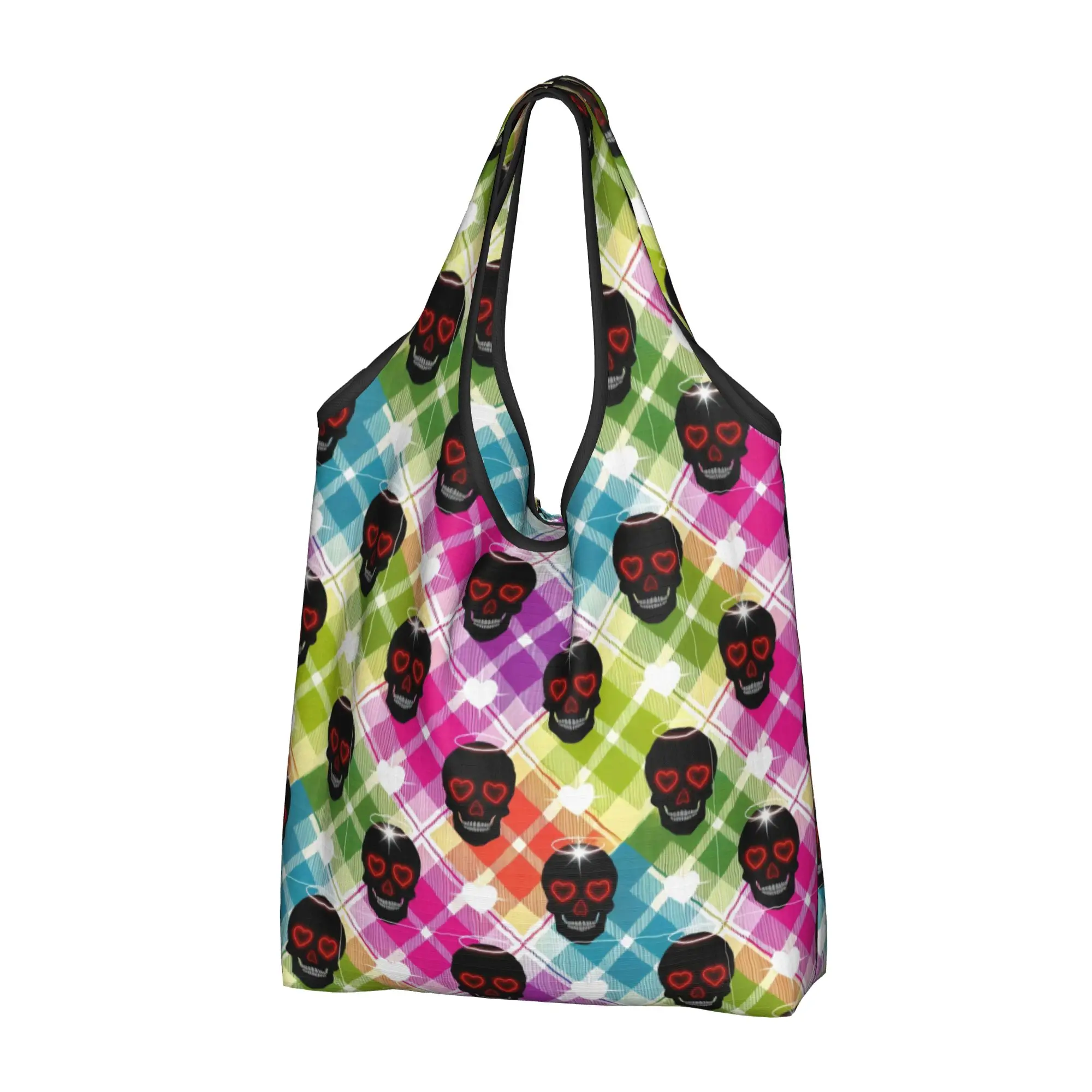 Custom Skull  Shopping Bags Women Portable Large Capacity Grocery Horror Skeleton  Shopper Tote Bags