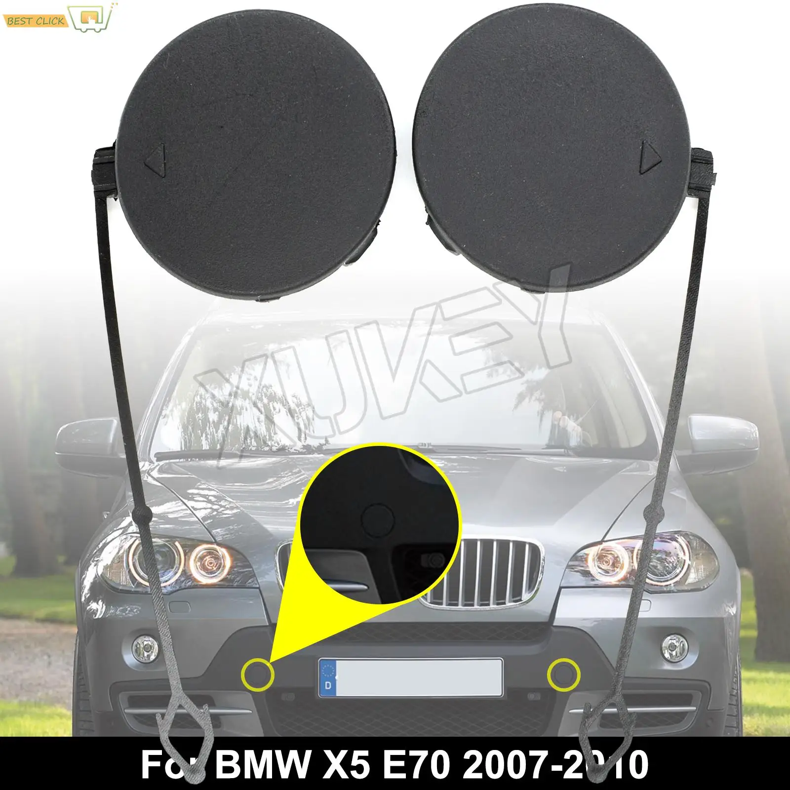 Car Front Bumper Tow Eye Hook Towing Cover For BMW X5 E70 2007 - 2010 51117159589 51117159590 Unprimed Trailer Cap Lid