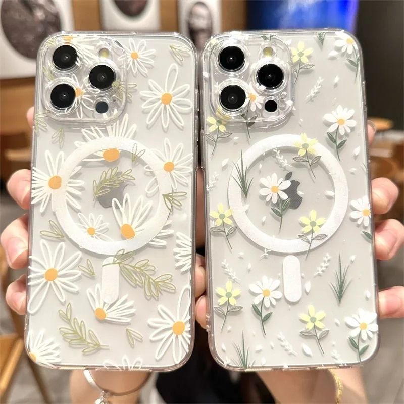 Funny Yk2 Flowers Magsafe Magnetic Phone Case for iPhone 16 15 14 13 12 11 8 7 Plus Pro Max X XR XSMax Soft Clear Tpu Cover