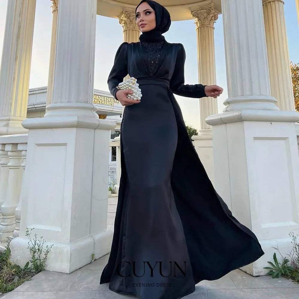 

CUYUN элегантные мусульманские вечерние платья с высоким воротником и длинными рукавами, Саудовская Аравия, Дубай, вечернее женское платье для банкета, особых случаев