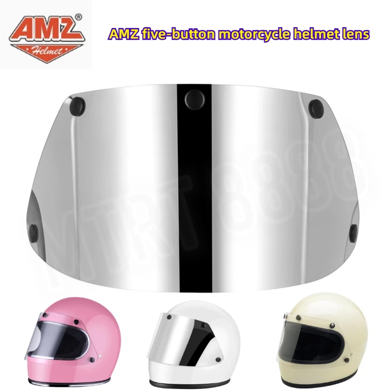 AMZ Five-button Moto Helmet Lens Retro Helmet Explosion-proof Windshield Lens Summer Sunscreen Helmet Replacement Accessories