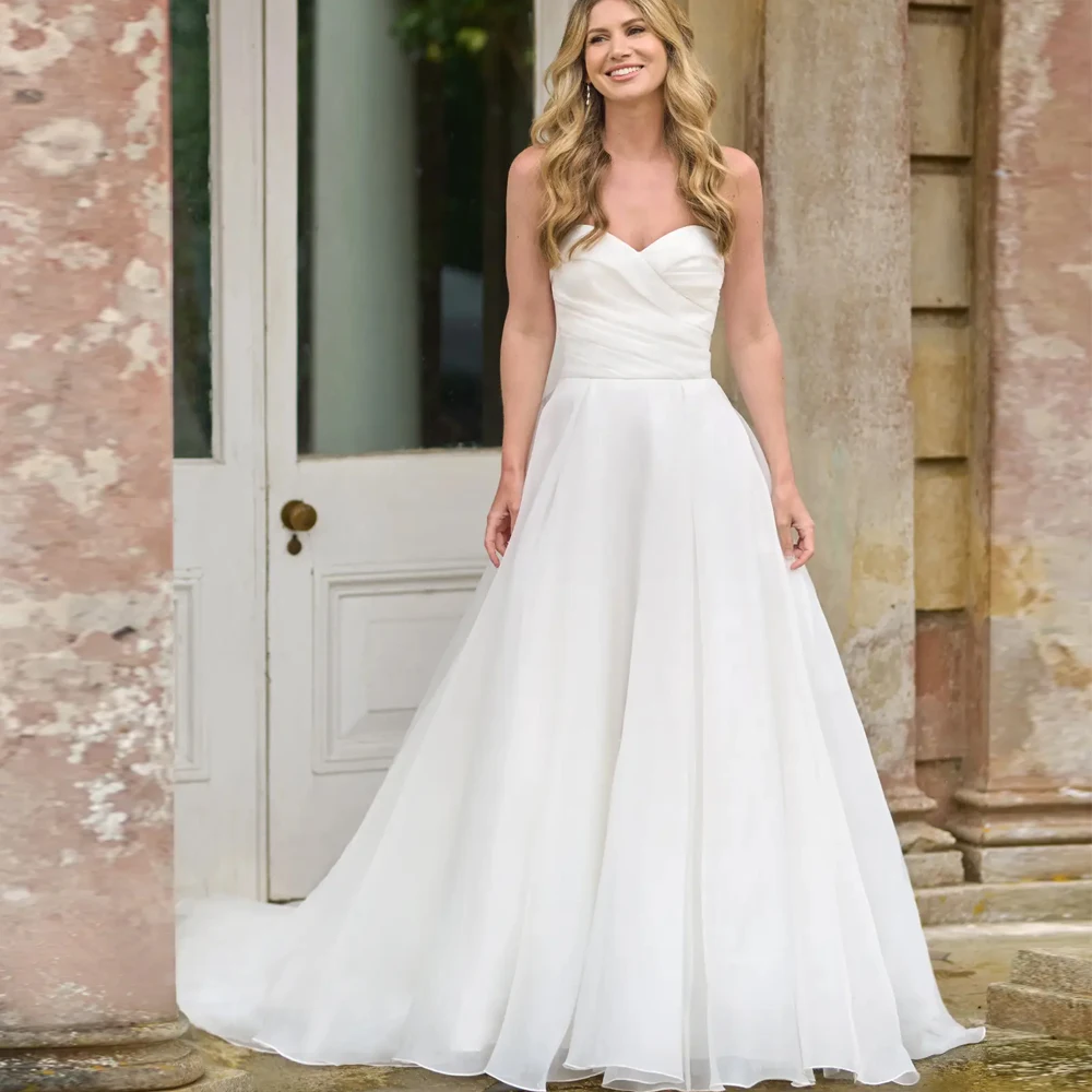 Strapless 웨딩 드레스 CrossCrisss Sweetheart Neck Bridal Growns 지퍼 버튼 이브닝 드레스 맞춤형 свадебное платье