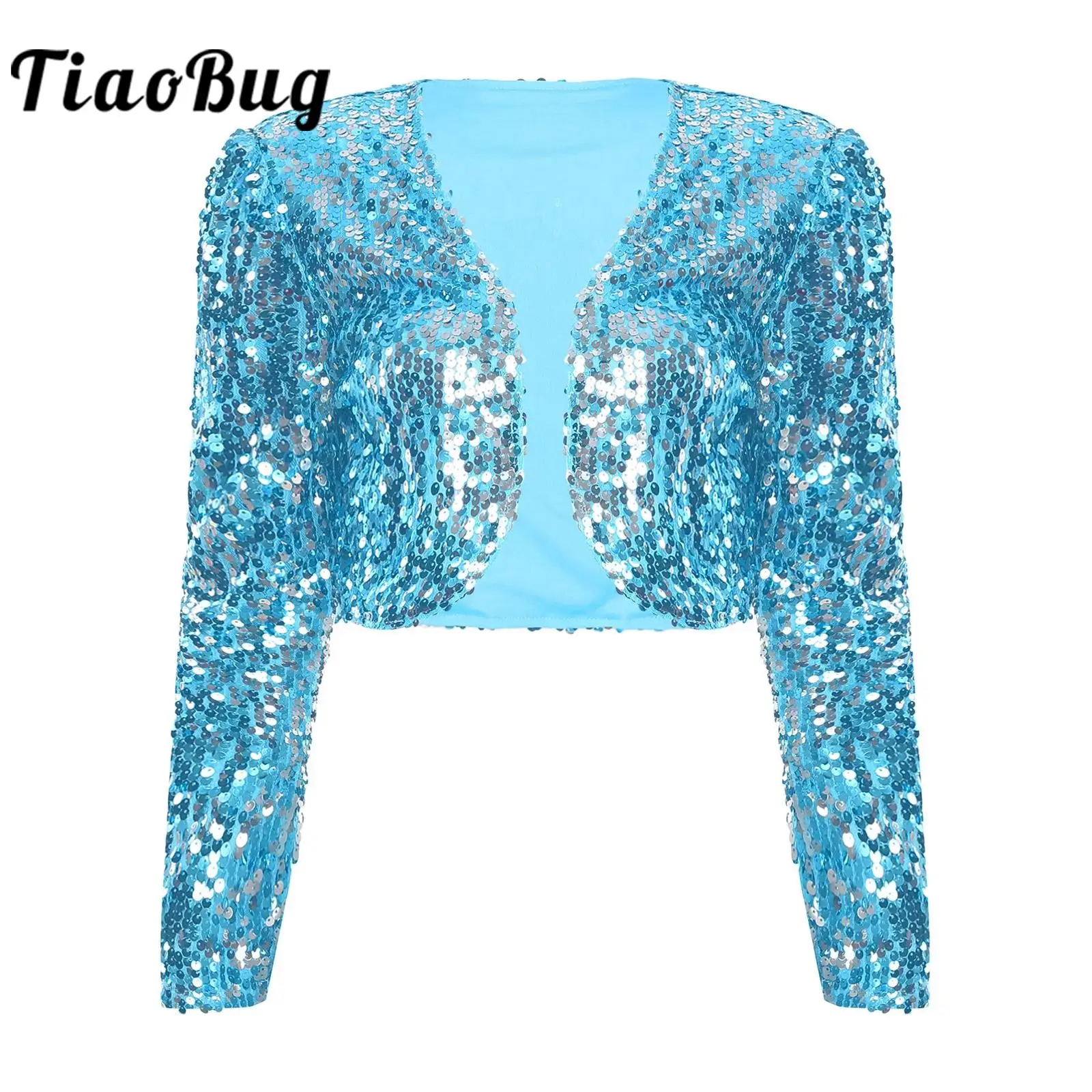 Fashion Women's Jacket Outerwear Sequin Coats Cocktail Party Cardigan Crop Bolero for Festival Nightclub Costume Rave Club Wear