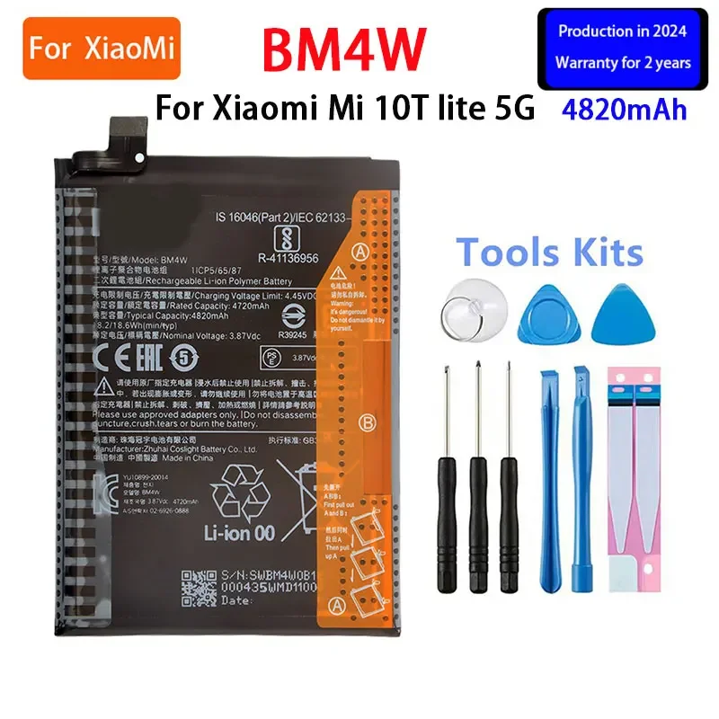 

2024 years Brand New BM4W 4820mAh Battery For Xiaomi Mi 10T lite 5G High Quality Phone Replacement Batteries +Tools