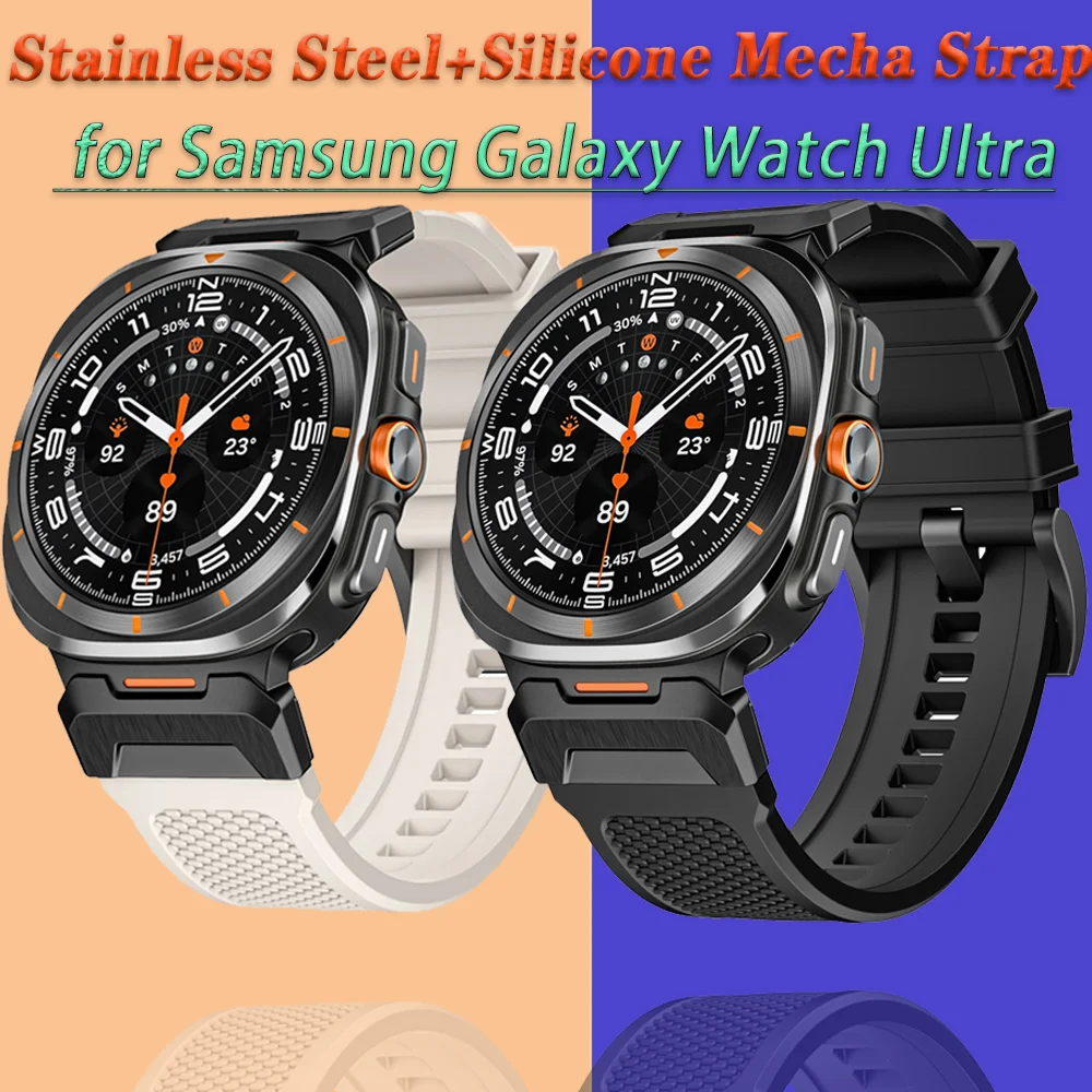 

Нержавеющая сталь + силиконовый ремешок Mecha для Samsung Galaxy Watch Ultra 2025 47 мм, браслет-браслет для Galaxy Watch 7 Ultra Correa