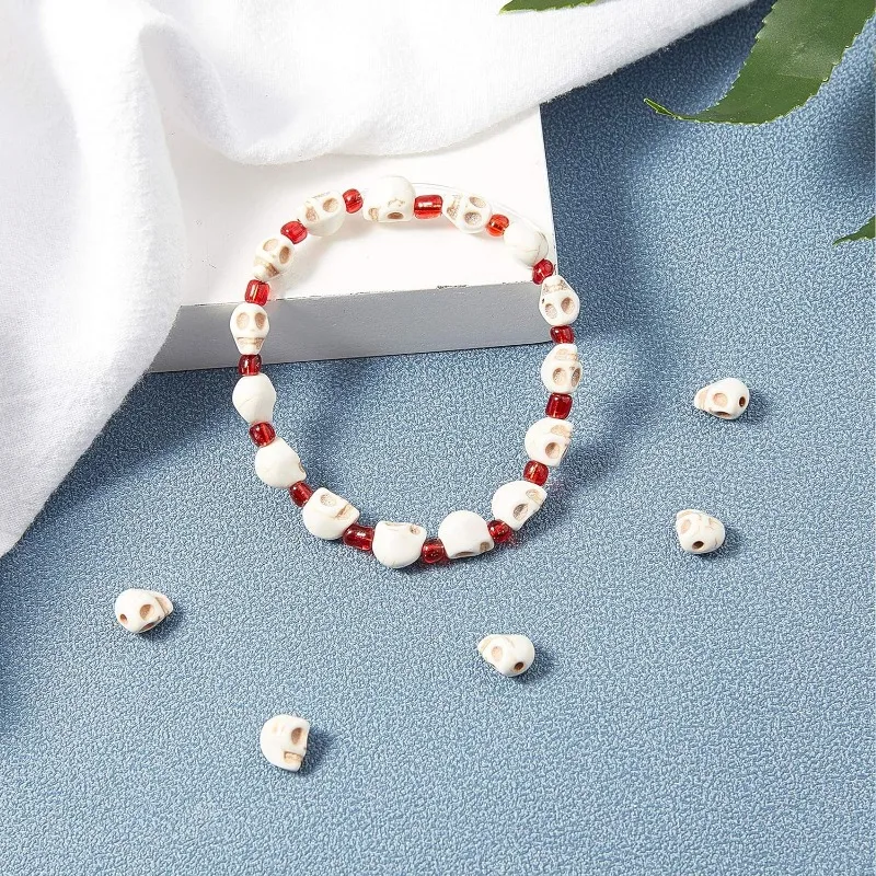 About 490 Pcs Skull Beads Creamy White Skull Spacer Beads Turquoise Bead Strands Skull Shape for Jewelry