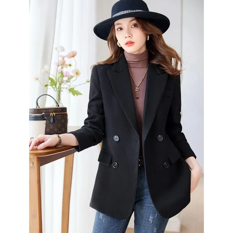 Chaqueta de manga larga para mujer, abrigo informal, negro, albaricoque, café, Otoño e Invierno