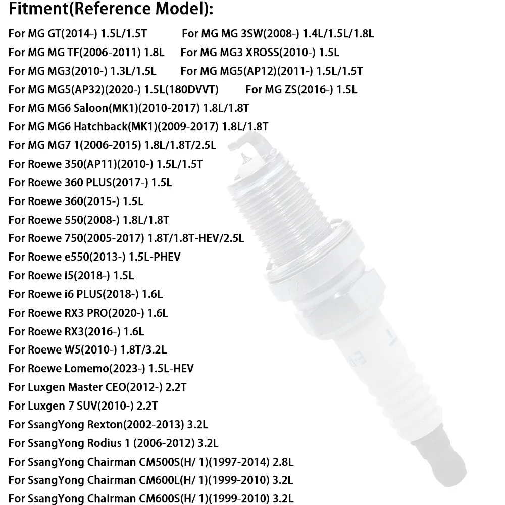 4 قطعة شمعات الإشعال ل MG GT 3SW TF MG3 MG5 MG6 MG7 ZS Roewe 350 360 550 750 I5 I6 RX3 W5 Luxgen SsangYong رئيس EPFR6Y PFR6Y