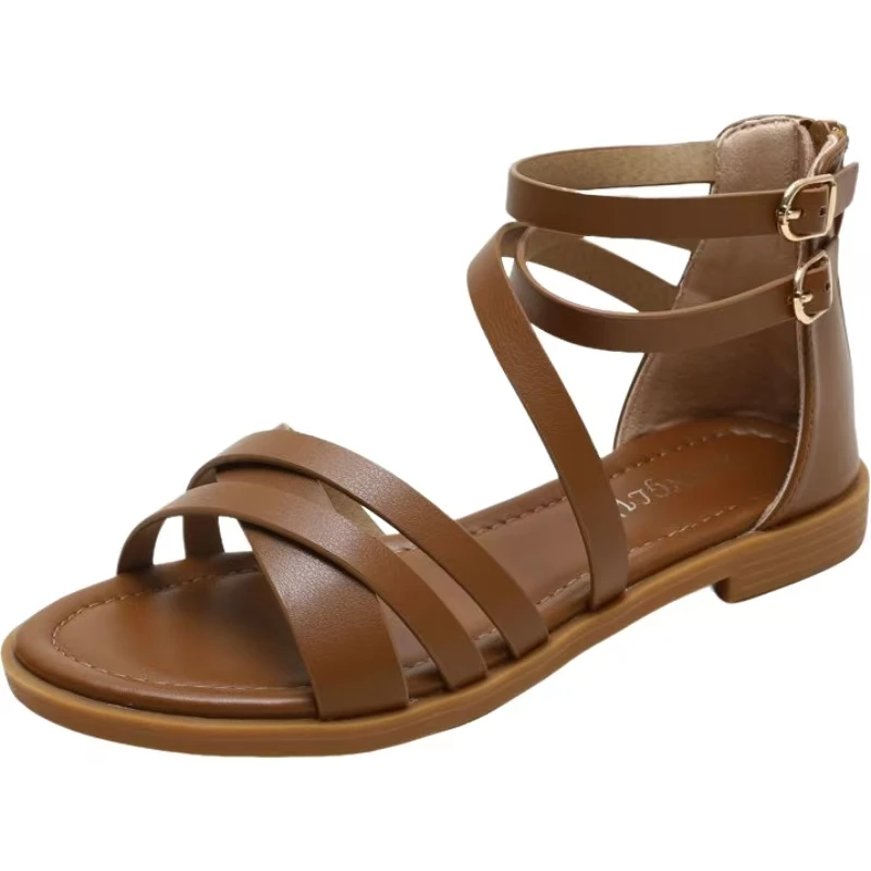 

Женские летние сандалии с тонкими ремешками, на плоской подошве, больших размеров, повседневные, с мягкой нескользящей подошвой, с открытым носком, для отпуска и пляжа