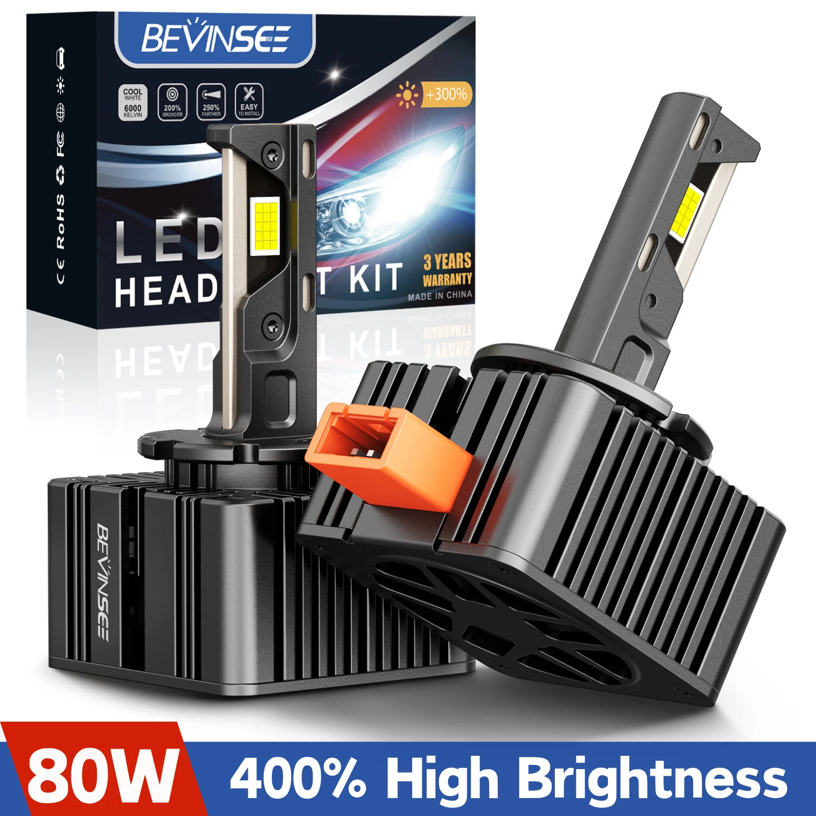 BEVINSEE D3S D1S LED CANBUS Bulbs D2S D2R D3R D1R D5S Plug&Play Xenon HID Car LED Headlights For VW BMW Mercedes 80W 8000LM 12V