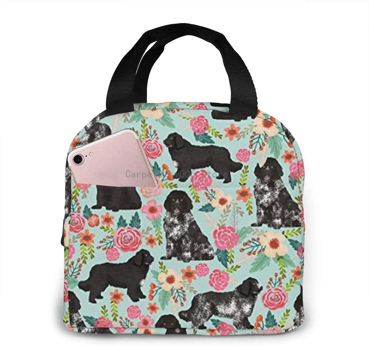 Newfoundland Dogs Puppy Lunch Bag Portable Carry Bag Picnic Tote Box Lunchbox Food Gourmet Handbag Warm Pouch Tote Bag