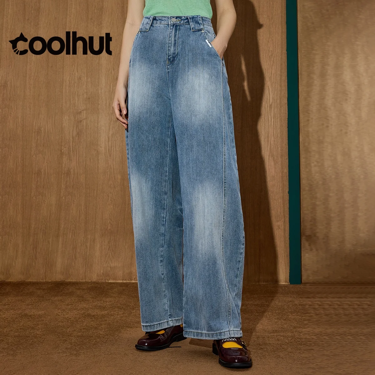 

COOLHUT женские винтажные потертые широкие джинсы с высокой талией 2025 года, потертые подол, американские осенние повседневные брюки в стиле ретро, дропшиппинг