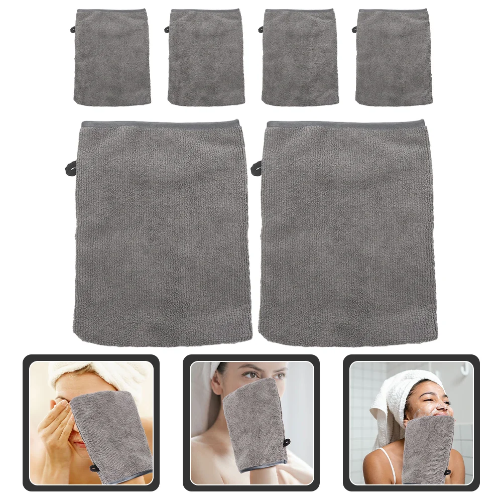 6 Pcs Gloves for Cleaning Fiber Makeup Remover Facial Removing Cloth Soft Convenient Mitts Grey Travel