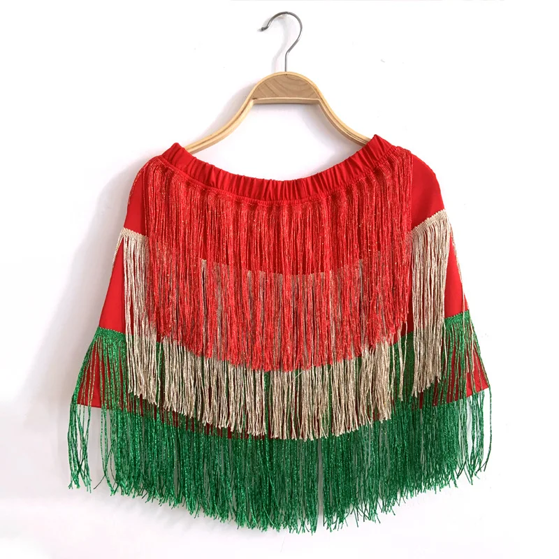 

Новинка! Женский сценический костюм для латиноамериканских танцев с бахромой, юбкой и длинными рукавами, для взрослых, на Хэллоуин.