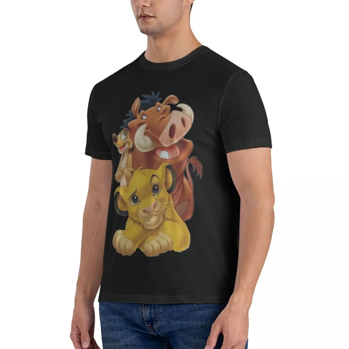 Simba Timon And Pumbaa Classic T-Shirt for Men Disney｠The Lion King｠Film Casual Cotton Tees Crew Neck T Shirt 6XL Tops