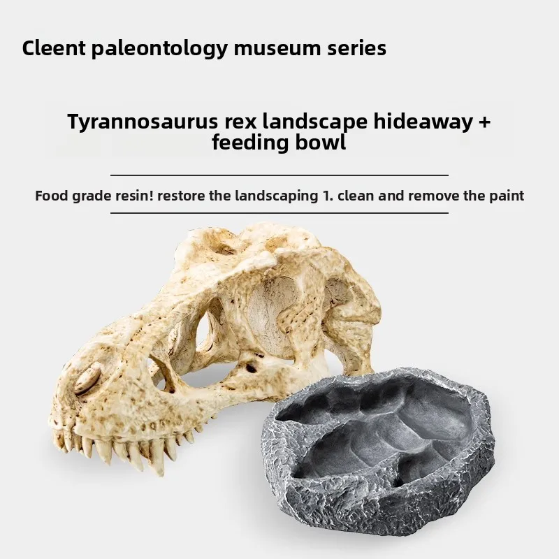 CLEEN Dinosaur Skull Hideout&Basking Platform for Reptiles-Cave&Sunning Spot for Leopard Gecko,Snake,Lizard,Terrarium Decoration