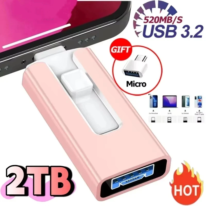 Original 4-In-1 512GB 256GB for iPhone USB 3.0 Flash Drive 2TB 1TB Android TYPE-C PenDrive Mobile Micro USB Memory Stick Drive
