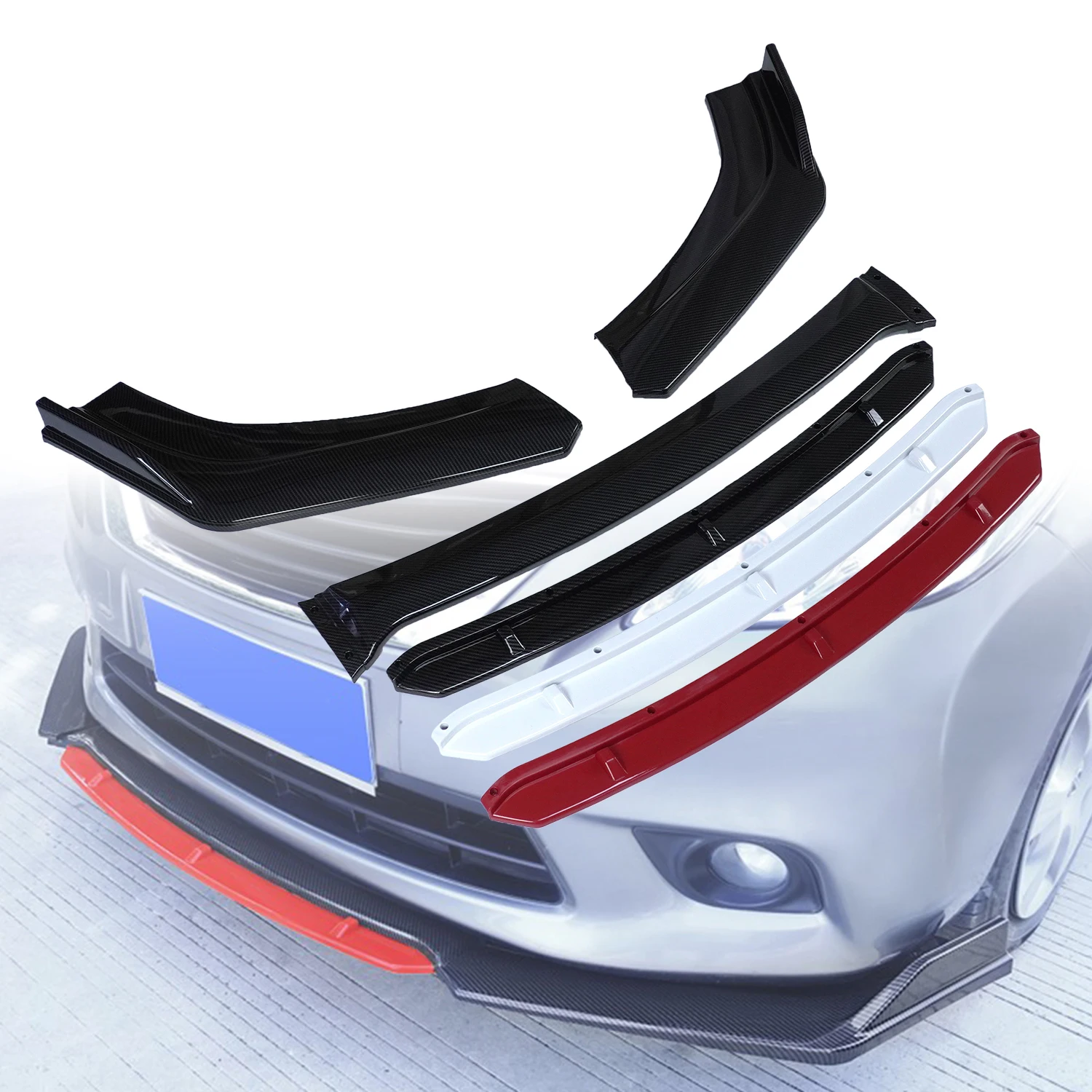 

Комплект из 4 накладок на передний бампер автомобиля, универсальный, из ABS-пластика, водонепроницаемый, красно-черный, спойлер-сплиттер-диффузор