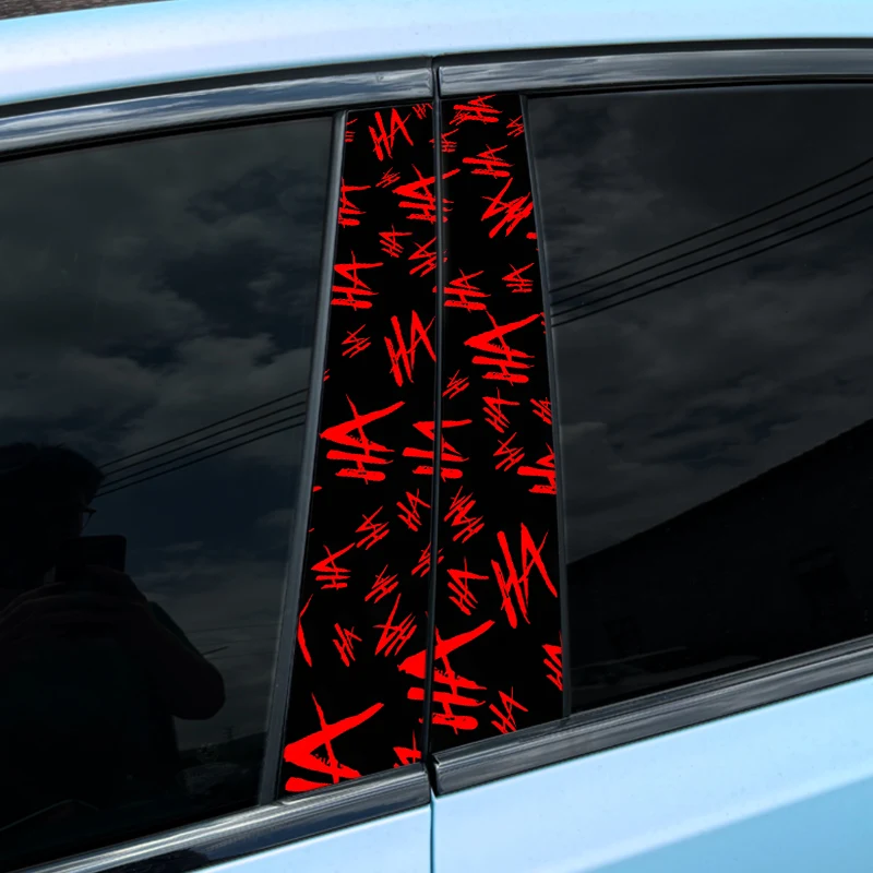 

2pc JOKER Laughing HAHAHA Car B-pillar Stickers PET Waterproof Auto Center Pillar Sunscreen Decals Funny Letters Decors