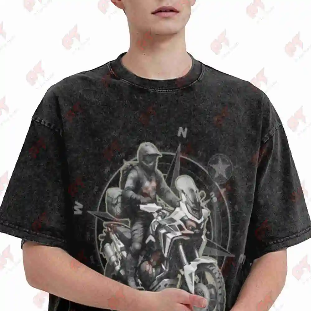 Motorcycle Tourism Travel Adventure Adv Chief 3 Vintage Washed Tee Pure Cotton T-Shirt