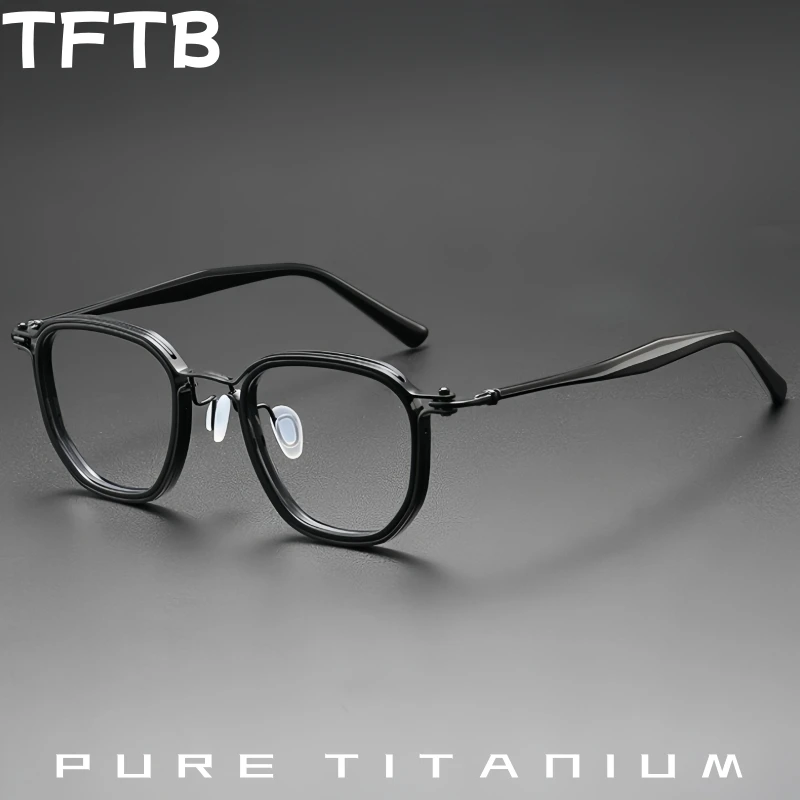 

TFTB Men's Pure Titanium Retro Polygonal Eyeglasses Frame New Luxury Acetate Fiber Ultra Light Fashion Optical Glasses RLT5865