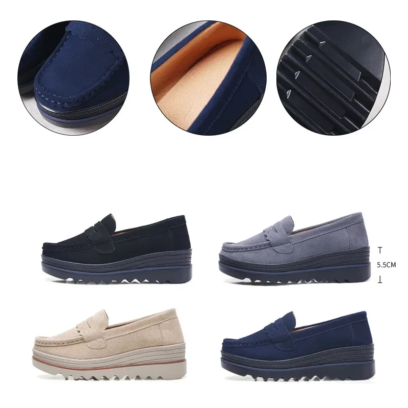 Spring Autumn Women Flats Platform Loafers Ladies Genuine Leather Comfort Wedge Moccasins Orthopedic Slip On Casual Shoes