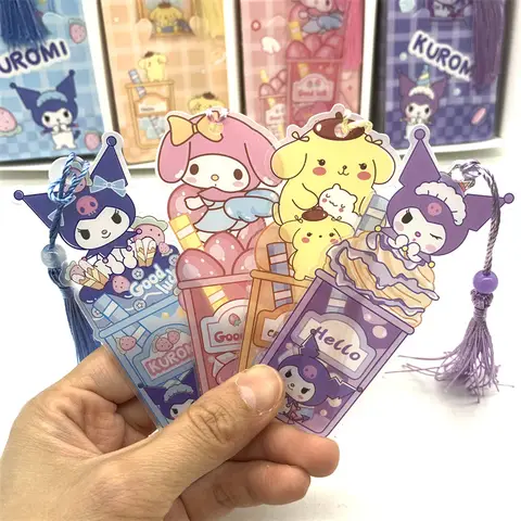 책에 대 한 4pcs MINISO 북마크 Kuromi 술 멜로디 Cinnamoroll 만화 귀여운 어린이 소녀 초등학교 용품 선물
