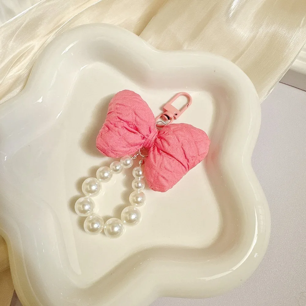 Sweet Pearl Puff Bow Keyring Pear Chain Bow Shape Bowknot Keychain Couple Gifts Bag Pendant