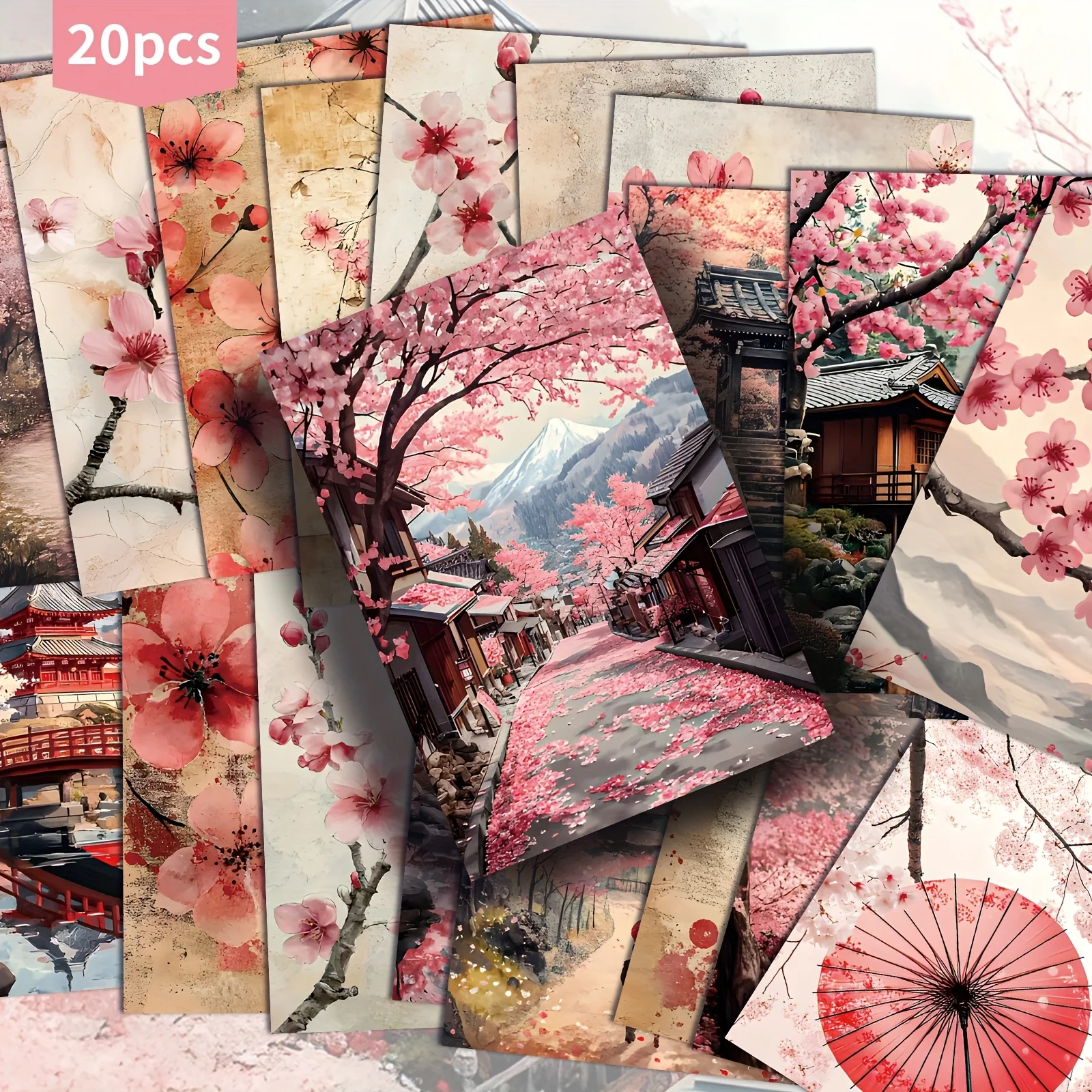 20pcs Japanese Cherry Blossom Architecture Postcard Set - Suitable for Scrapbook and Handicraft Collection Decoration
