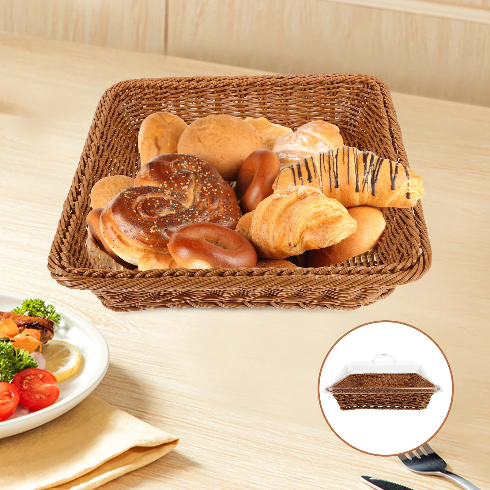 

Bread Basket Woven Storage Basket For Fruit Vegetable Snack Food Serving Kitchen Organizer Round Easy Clean Table Tray