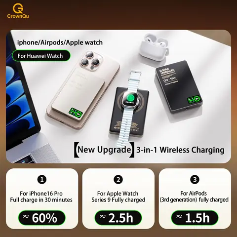 3-i-1 magnetisk powerbank med batteri, QI, 15W trådlös snabbladdning med intelligent LCD-skärm för iPhone 12-17 Pro, Watch, Airpods 8 best sales powerbank med trådlös laddning - №4