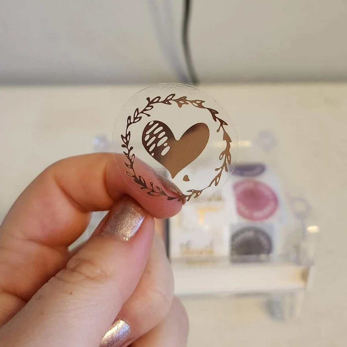 100/200PC Clear Bronzing Heart Stickers Colorful Wedding Invitation Gift Sealing Label Birthday Party Gathering Gift DIY Sticker