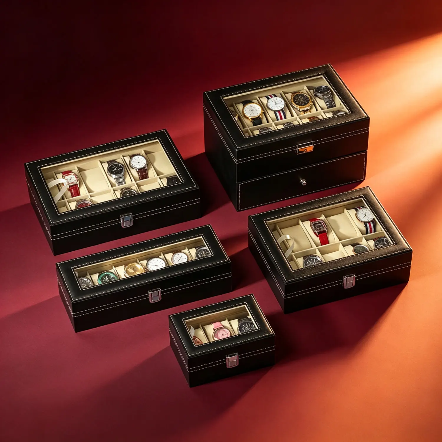 High Capacity Leather Watch Organizer Box