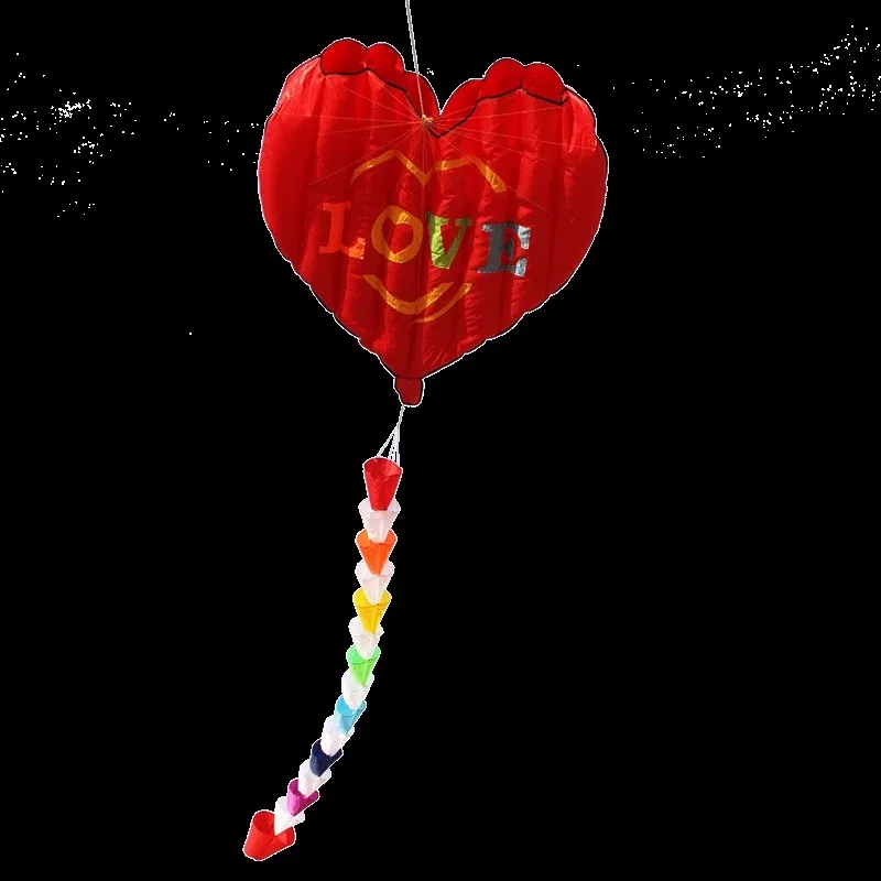 Red Love Heart Miękkie latawce na zewnątrz Nadmuchiwane nylonowe latawce dla dorosłych Cometa Gigante Latawiec dla dzieci Odporny na rozdarcia Łatwy do latania