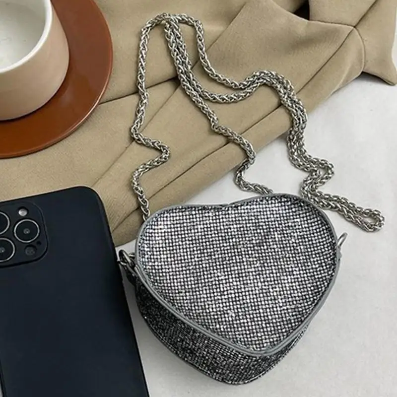 محفظة قلب مطرزة متألقة حقيبة كروس صغيرة هدية عيد الحب سلسلة حقائب كتف محفظة لطيفة للنساء والفتيات 547A