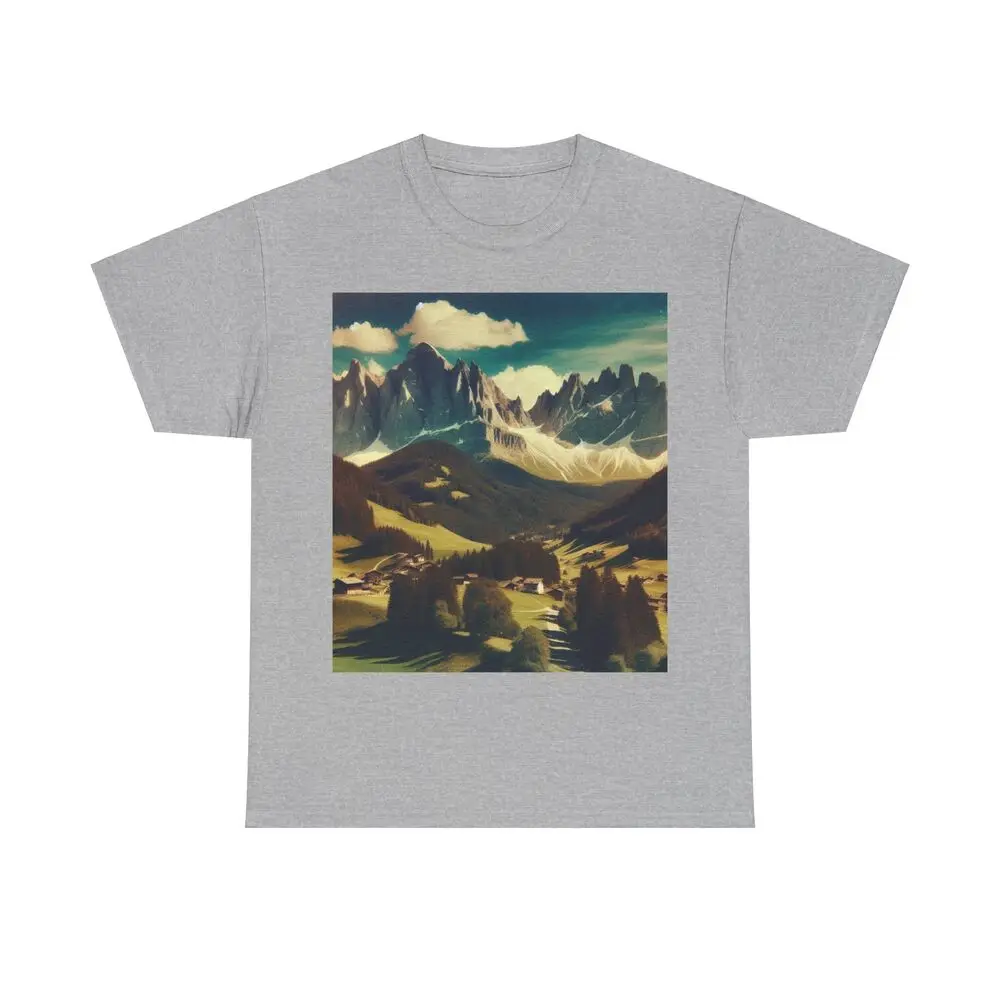 Majestic Mountain With Village, Unisex T-shirts For Men Women Summer Tees Cotton Luxury Brand Vintage Oversized