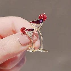 Exquisite Red Wine Glass Brooches for Women Drink Cup Lapel Pin Design Clothing Accessories Decorations Wholesale