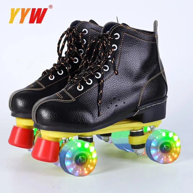 Artificial Leather Roller Skates Double Line Skating Sneakers Rollers Women Men Adult Two Line Skate 4 Wheels Shoes Patines