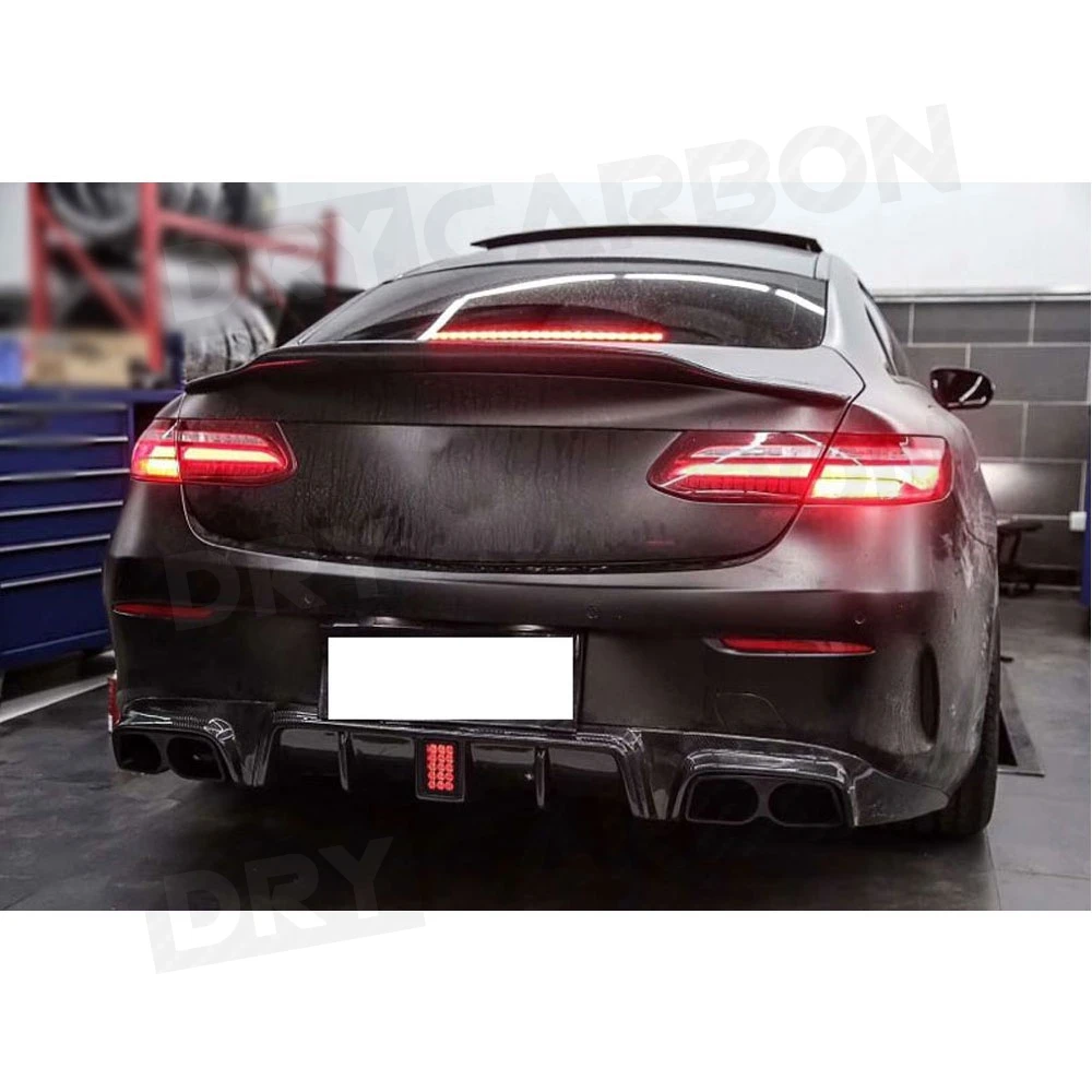 Rear Bumper Lip Diffuser with Exhaust Muffler Tips for Benz C238 E200 E300 E63 AMG Coupe Sport 17-2019 B Style Carbon Fiber