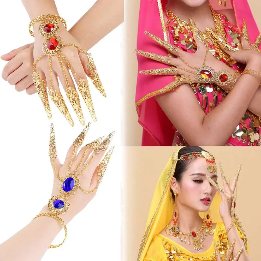 Jewelry Gift Hollow Indian Thai Finger Tip Protection Belly Dance Bracelet Nail Rings Golden Finger Bracelet Knuckle Rings