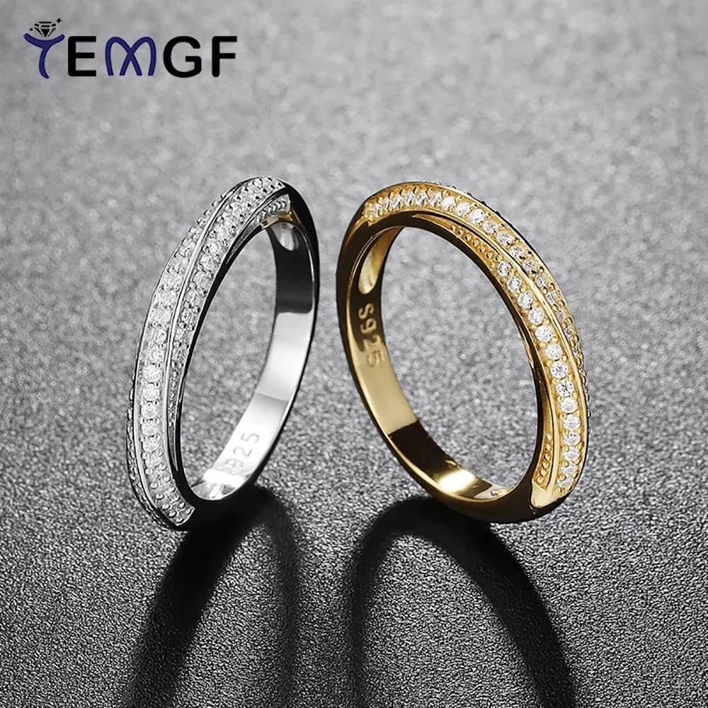 

TEMGF Full 1mm Moissanite Ring S925 Sterling Sliver 18K Plated Mobius Ring for Women Fashion Creative Fine Jewelry With GRA
