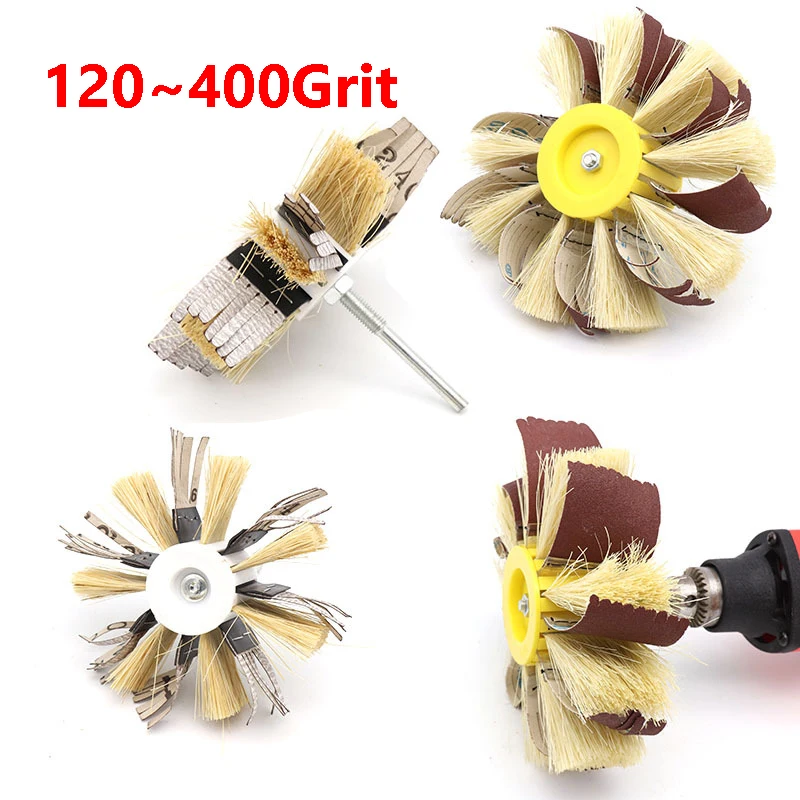 

120~400 Grit Shaft Mounted Sisal & Emery Cloth Bristle Polishing Brush Wheel for Wood Primer Metal Sanding