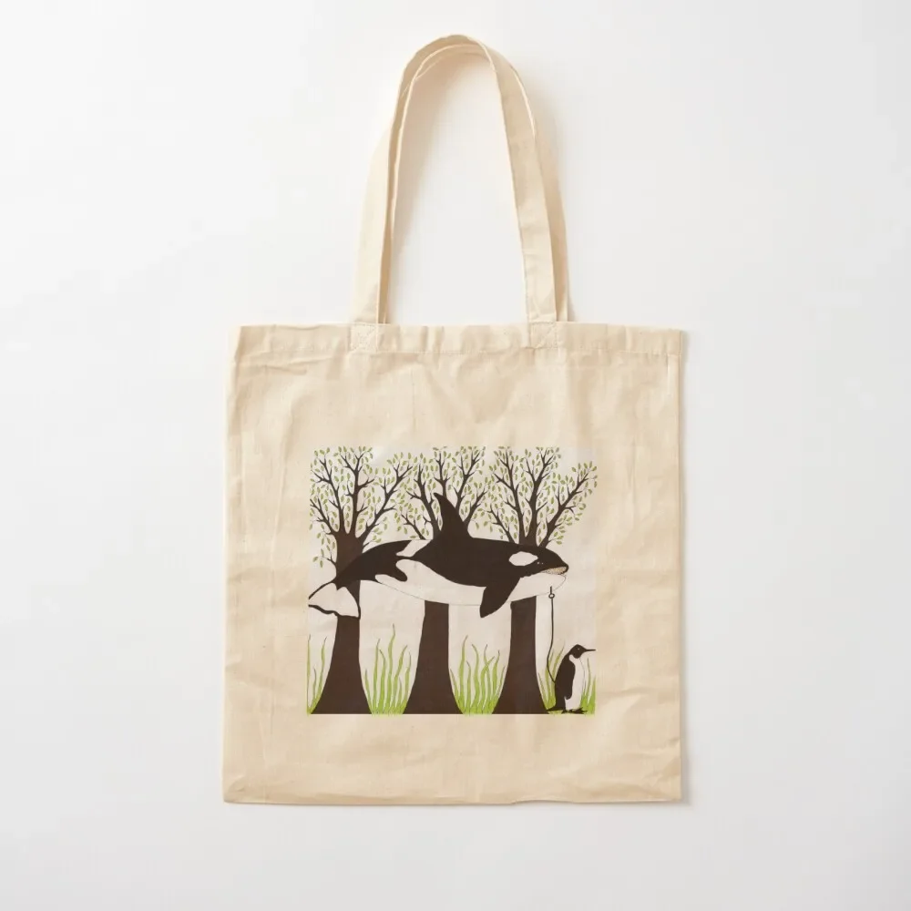 Orca & Penguin Drawing Tote Bag custom canvas bag canvas tote bag shopper bags for women