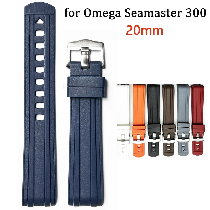 Curved End Rubber Strap for Omega Seamaster 300 20mm Sport Waterproof Men tpu Replace Bracelet Band Watch Accessories