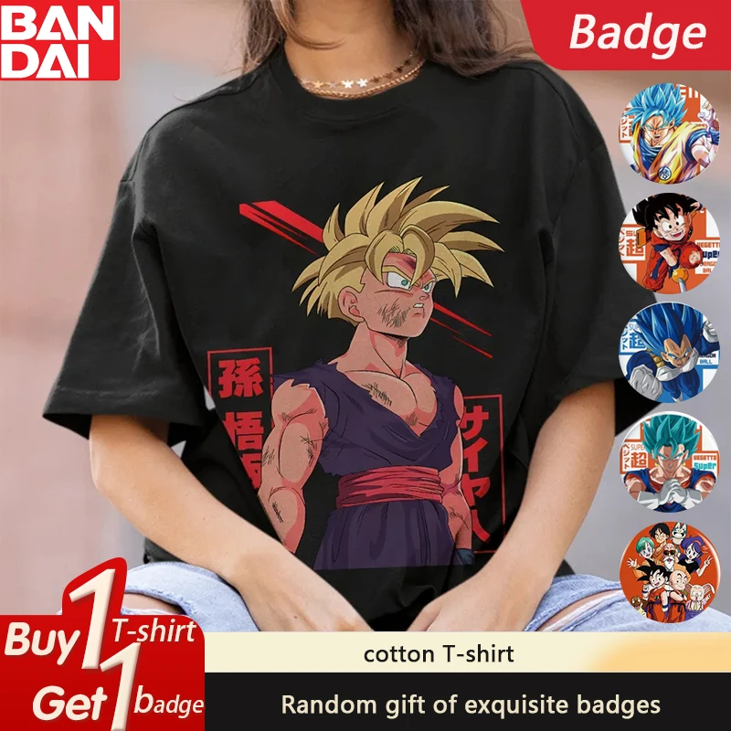 Camiseta de manga corta con estampado periférico de Dragon Ball Gohan, camiseta de tendencia clásica de animación 2025 para hombres y mujeres