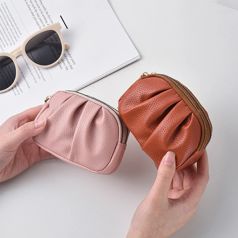 Retro Mini Leather Wallet for Women Korean Style Zipper Coin Purse Card Holder Wallet Double-layer Female Small Purse Clutch Bag