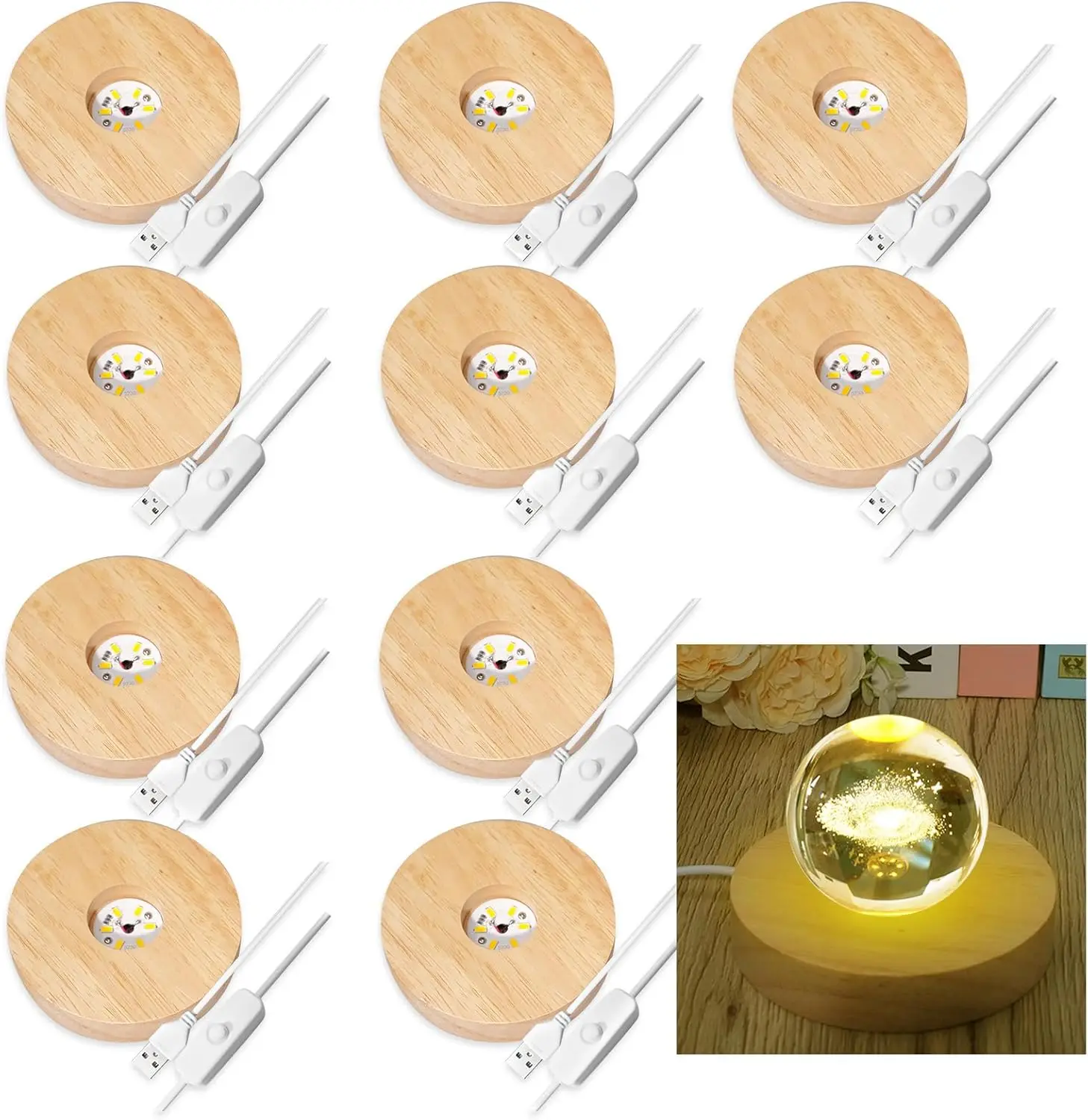 Wooden LED Display Bases for Home Decor Set