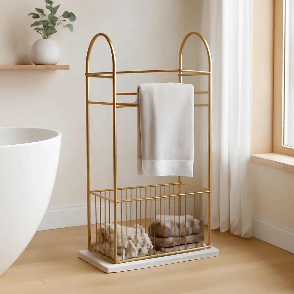 

Light Luxury Nordic Bathroom Shelf Landing Towel Rack Toilet Creative Laundry Basket Gold Storage Rack Shower Gel Rack